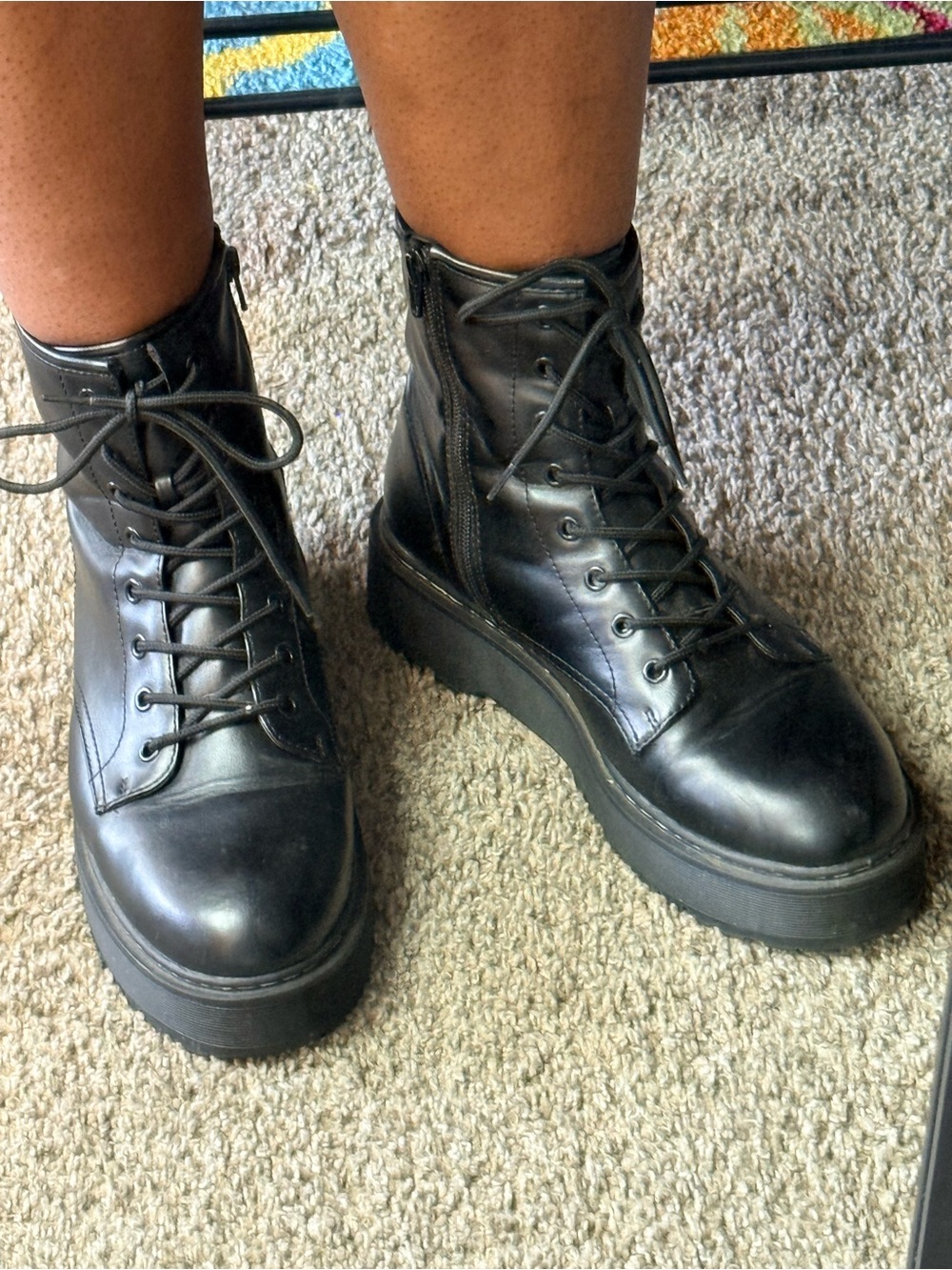 Black Chunky Platform Lace-Up Combat Boots – Size 11